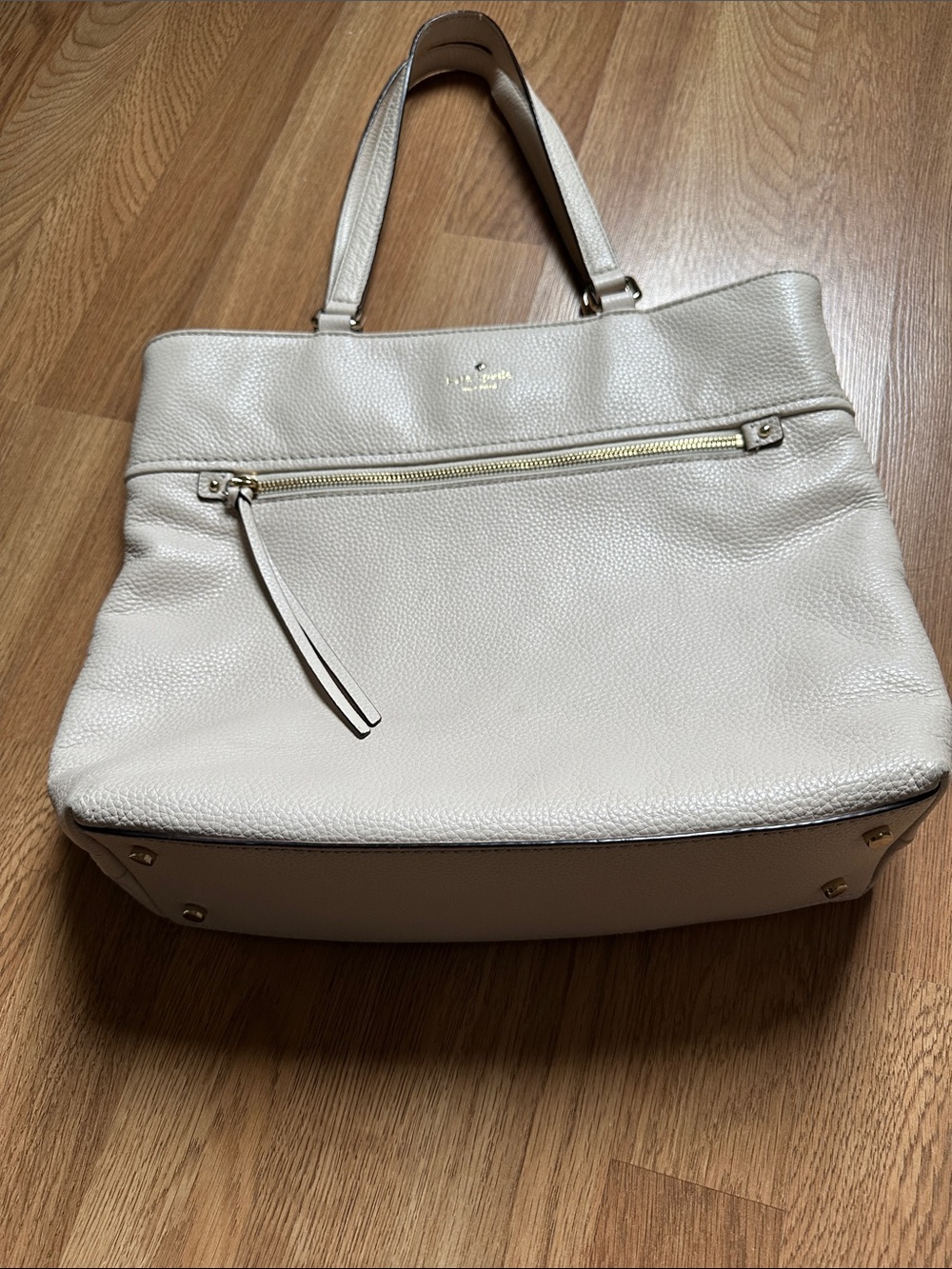 kate spade Pebbled Leather Tote in Light Cream with Gold Hardware
